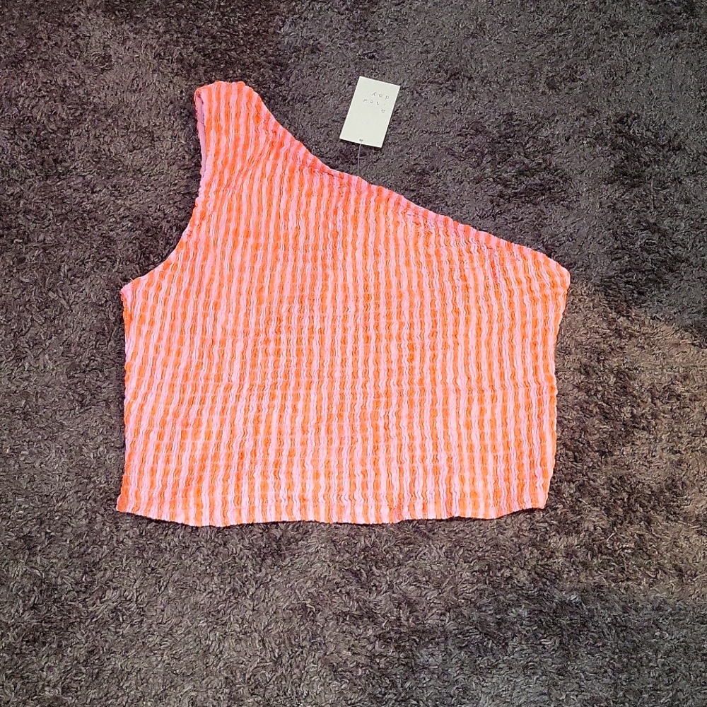 A NEW DAY WOMEN'S ONE SHOULDER SUMMER TOP. ORANGE AND PINK STRIPE . XXL/ NWT